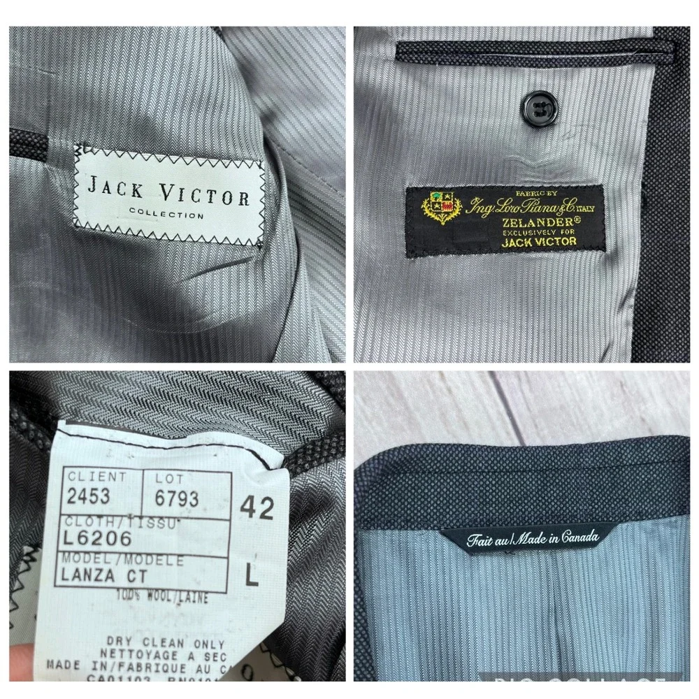 Jack Victor Loro Piana Zelander Wool Blazer 42L Grey Purple Pinstripe Sport Coat